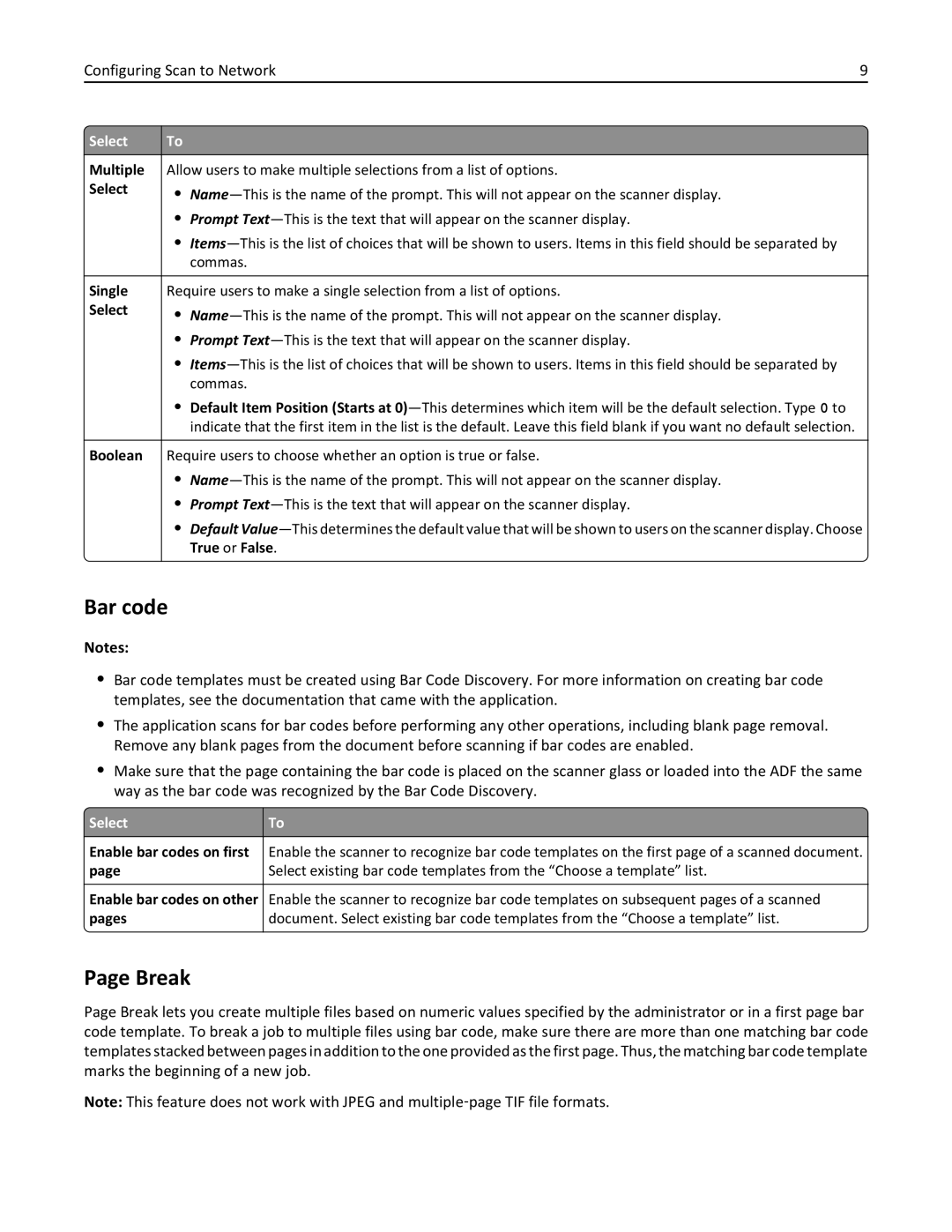 Lexmark MX6500E manual Bar code, Break 