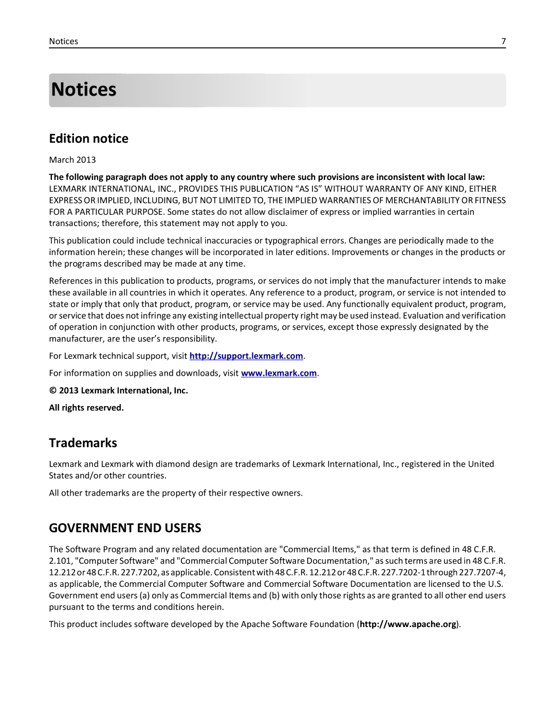 Lexmark MX6500E manual Edition notice, Trademarks 