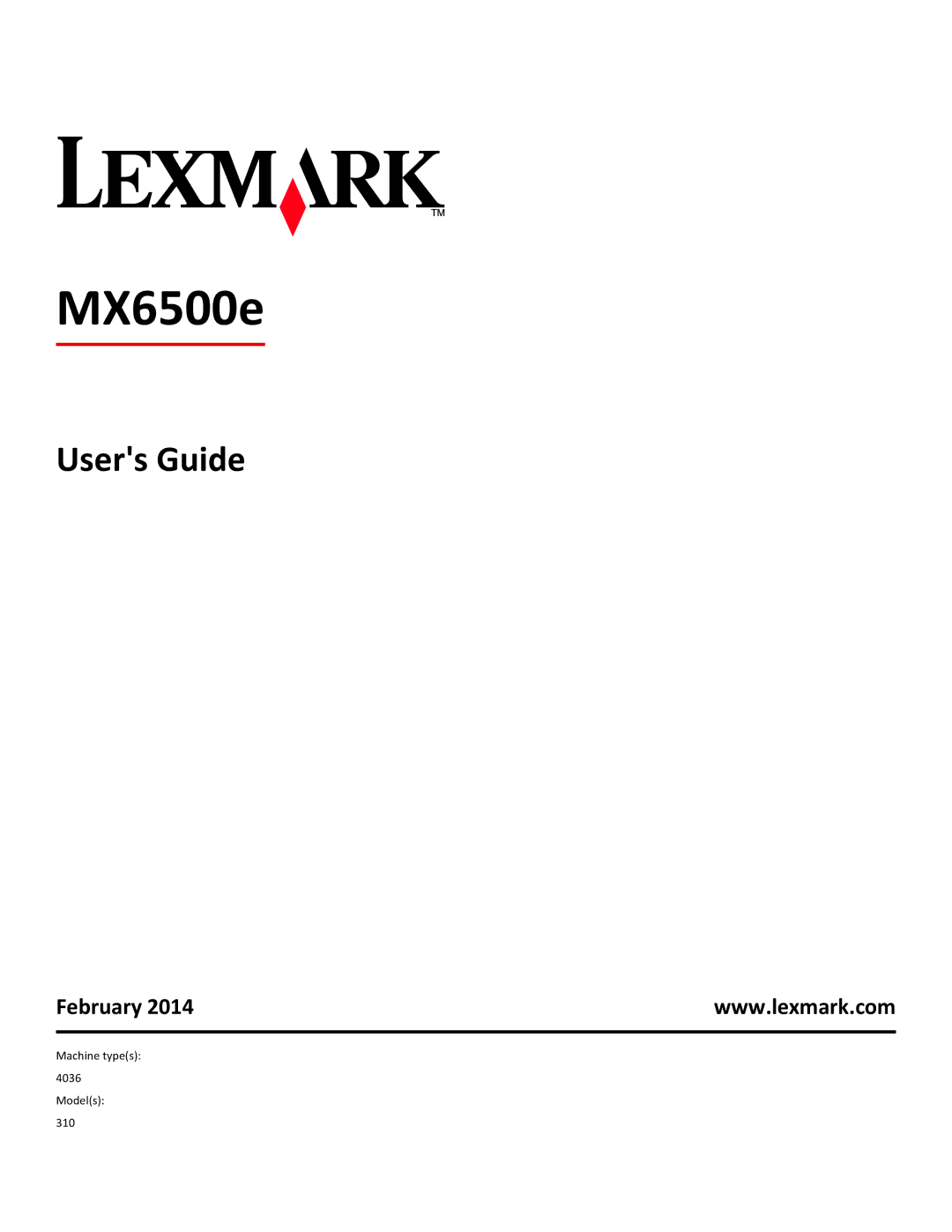 Lexmark MX6500E manual Users Guide, February 