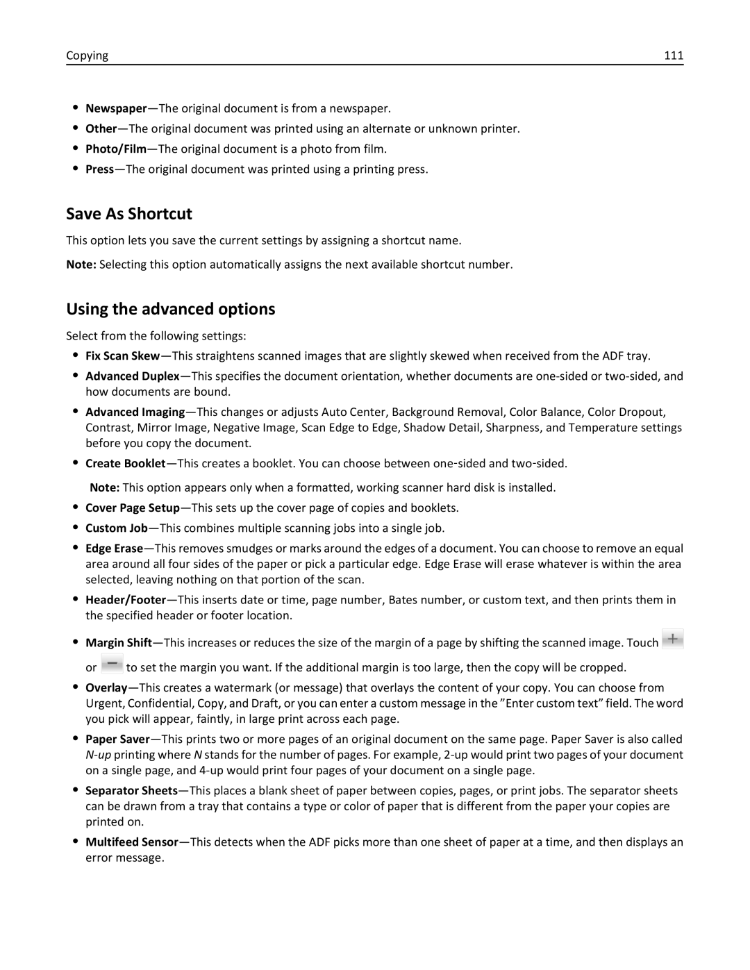 Lexmark MX6500E manual Save As Shortcut, Using the advanced options 