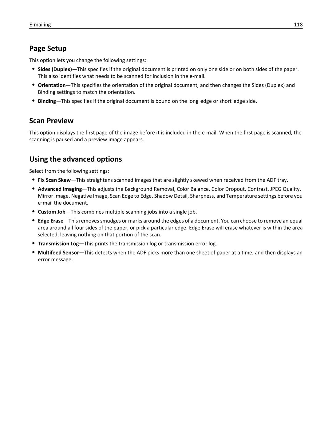 Lexmark MX6500E manual Setup, Scan Preview, Mailing 118 