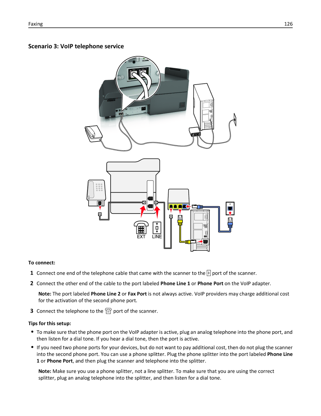 Lexmark MX6500E manual Scenario 3 VoIP telephone service, Faxing 126 