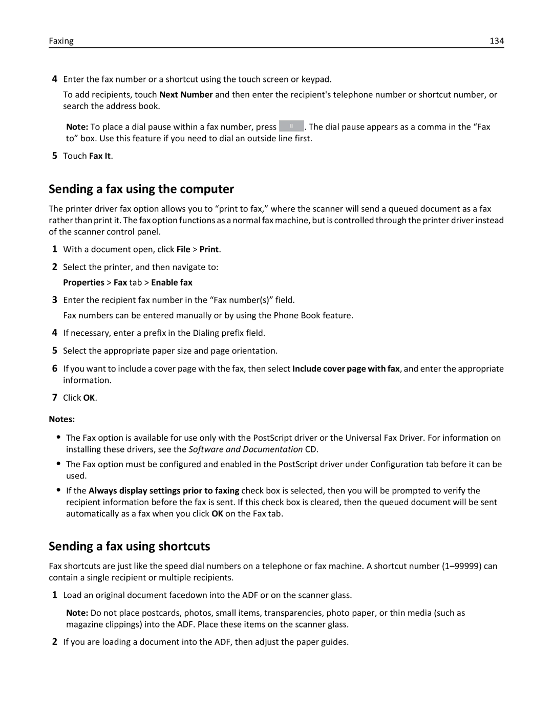 Lexmark MX6500E manual Sending a fax using the computer, Sending a fax using shortcuts 