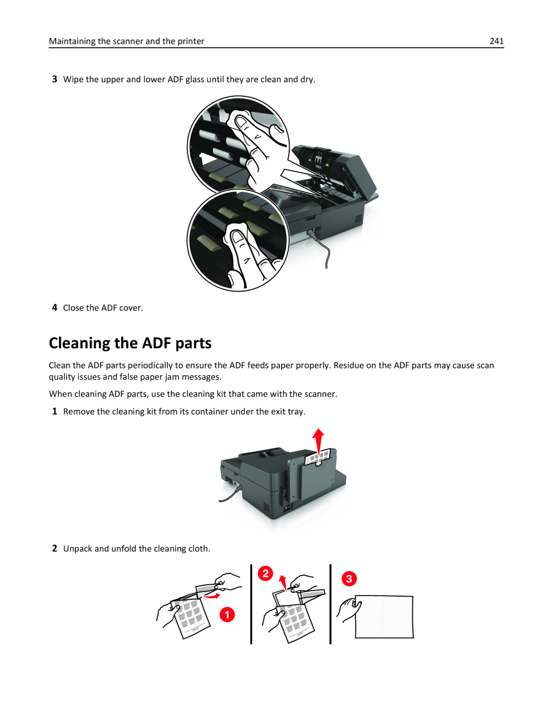 Lexmark MX6500E manual Cleaning the ADF parts 