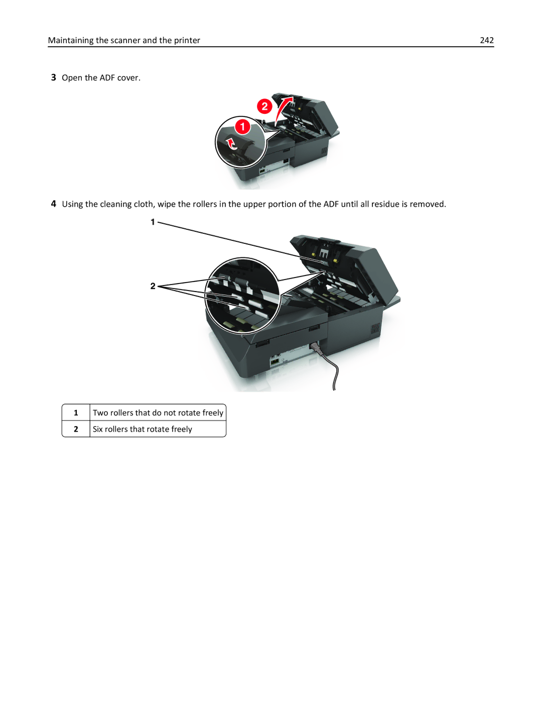 Lexmark MX6500E manual Two rollers that do not rotate freely, Six rollers that rotate freely 