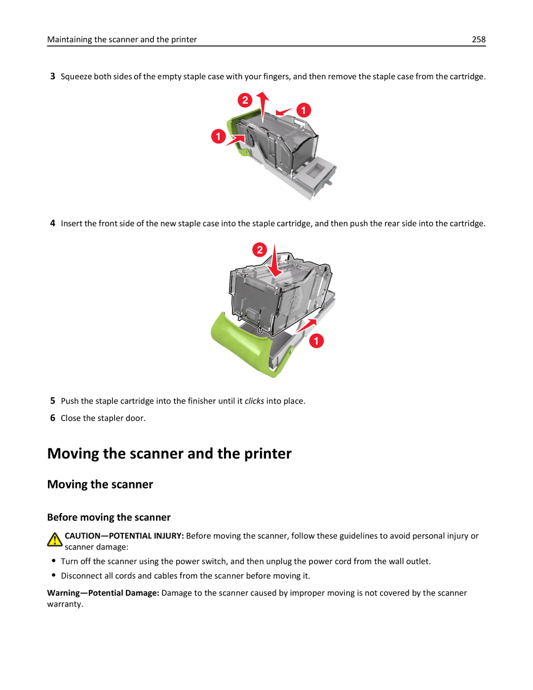 Lexmark MX6500E manual Moving the scanner and the printer, Before moving the scanner 