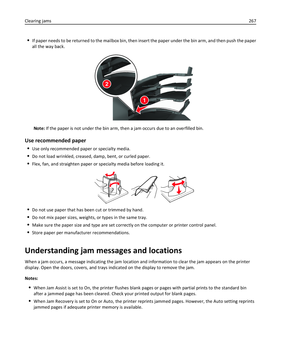 Lexmark MX6500E manual Understanding jam messages and locations, Use recommended paper 