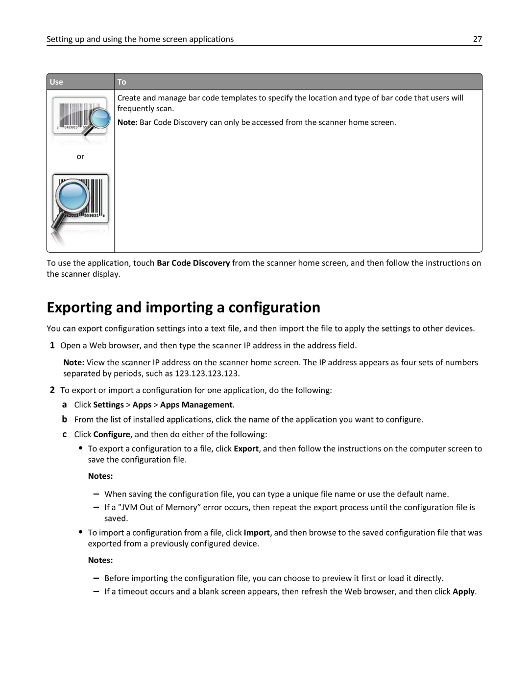 Lexmark MX6500E manual Exporting and importing a configuration 