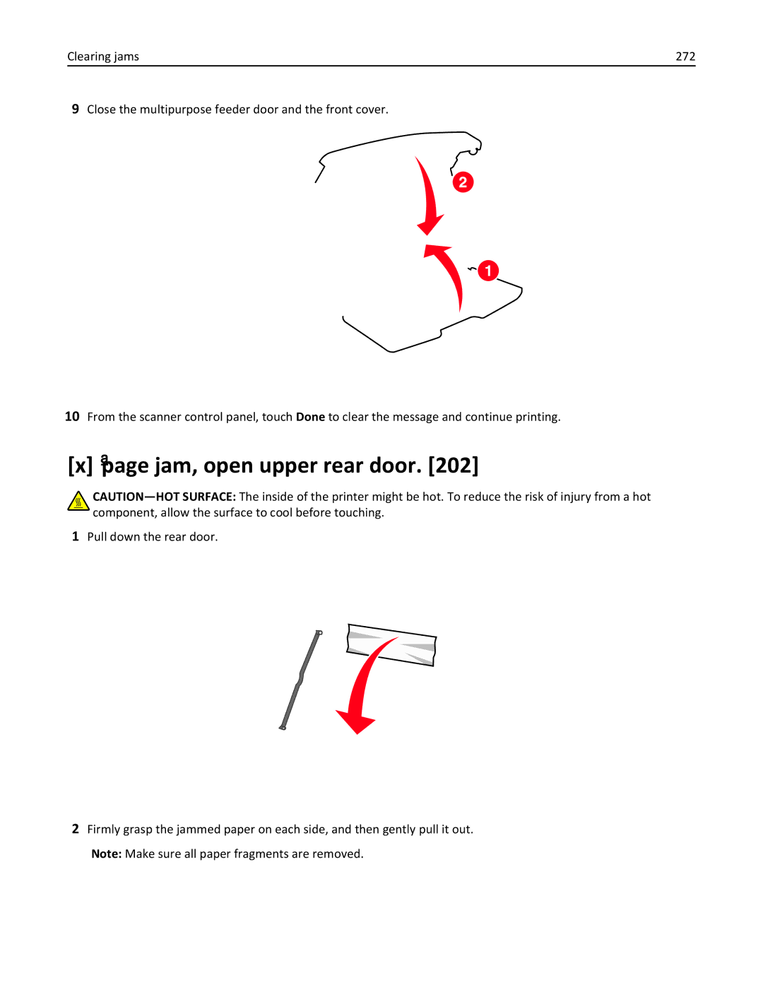 Lexmark MX6500E manual ‑page jam, open upper rear door 