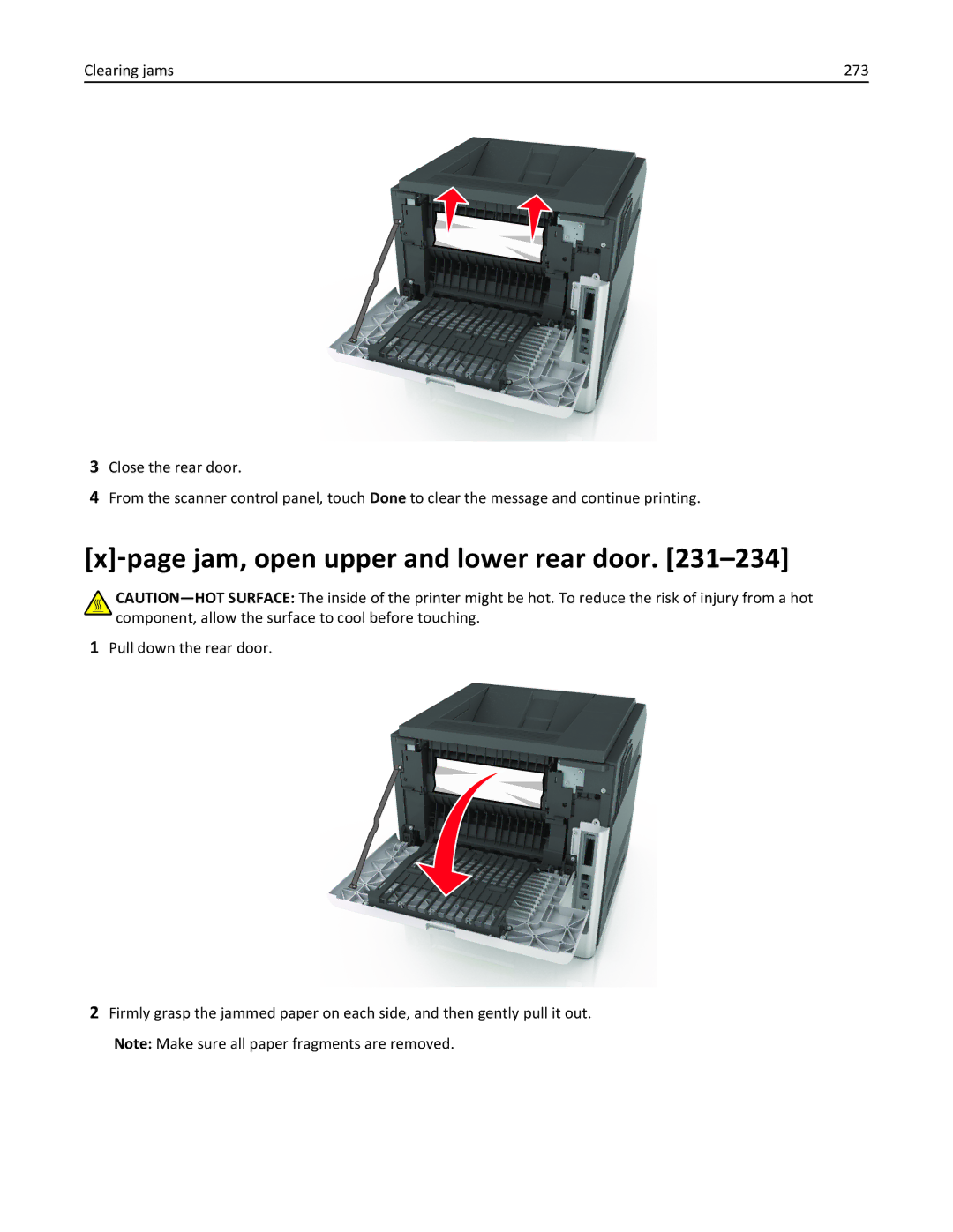 Lexmark MX6500E manual ‑page jam, open upper and lower rear door 