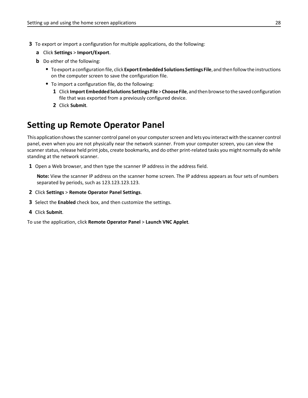 Lexmark MX6500E manual Setting up Remote Operator Panel, Click Settings Remote Operator Panel Settings 