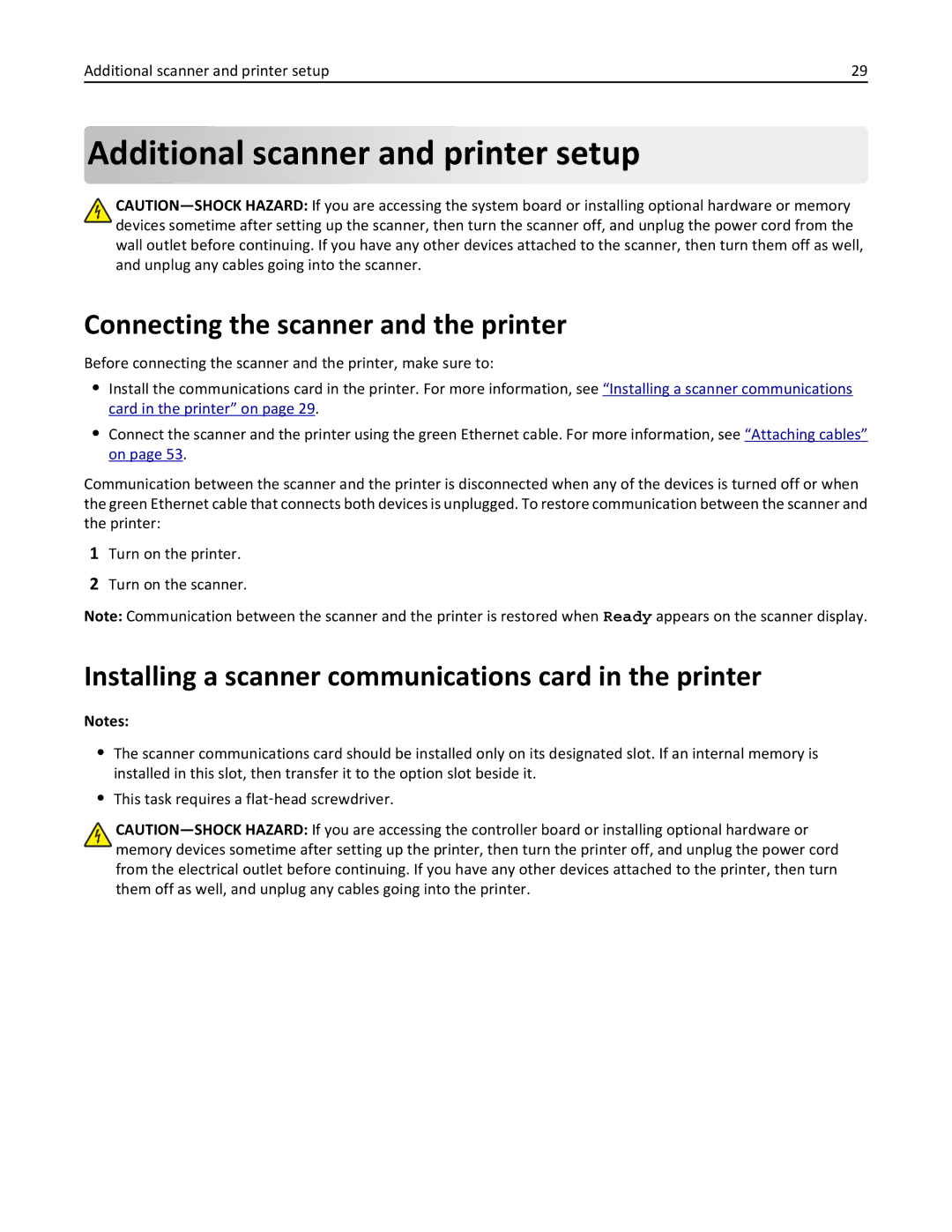 Lexmark MX6500E manual Additional scanner and printer setup, Connecting the scanner and the printer 