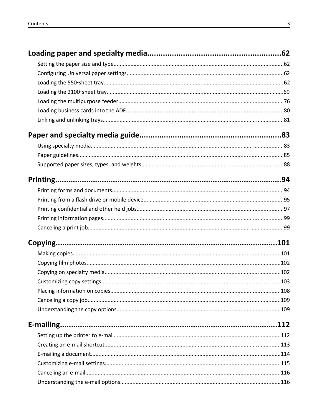 Lexmark MX6500E manual Loading paper and specialty media 