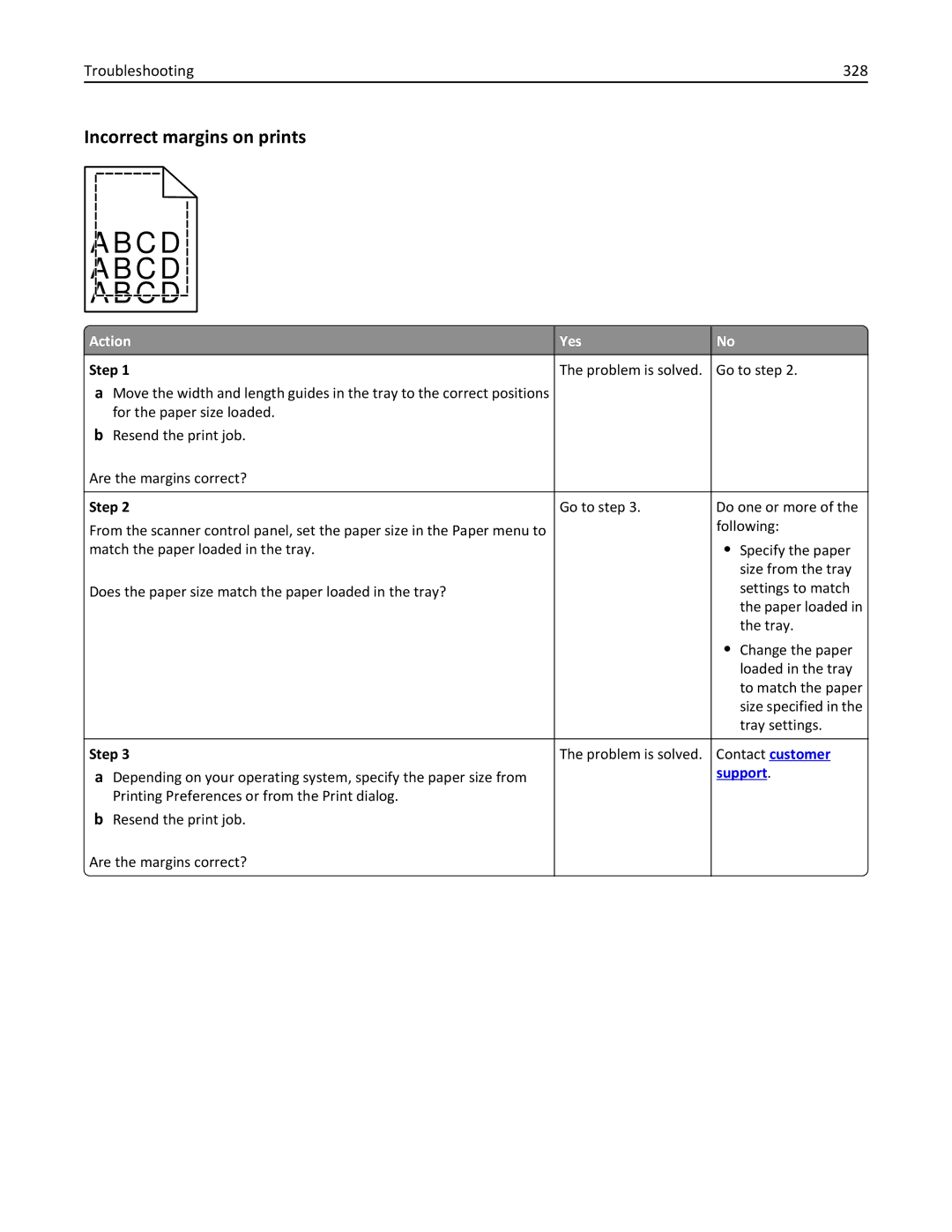 Lexmark MX6500E manual Incorrect margins on prints, Troubleshooting 328 