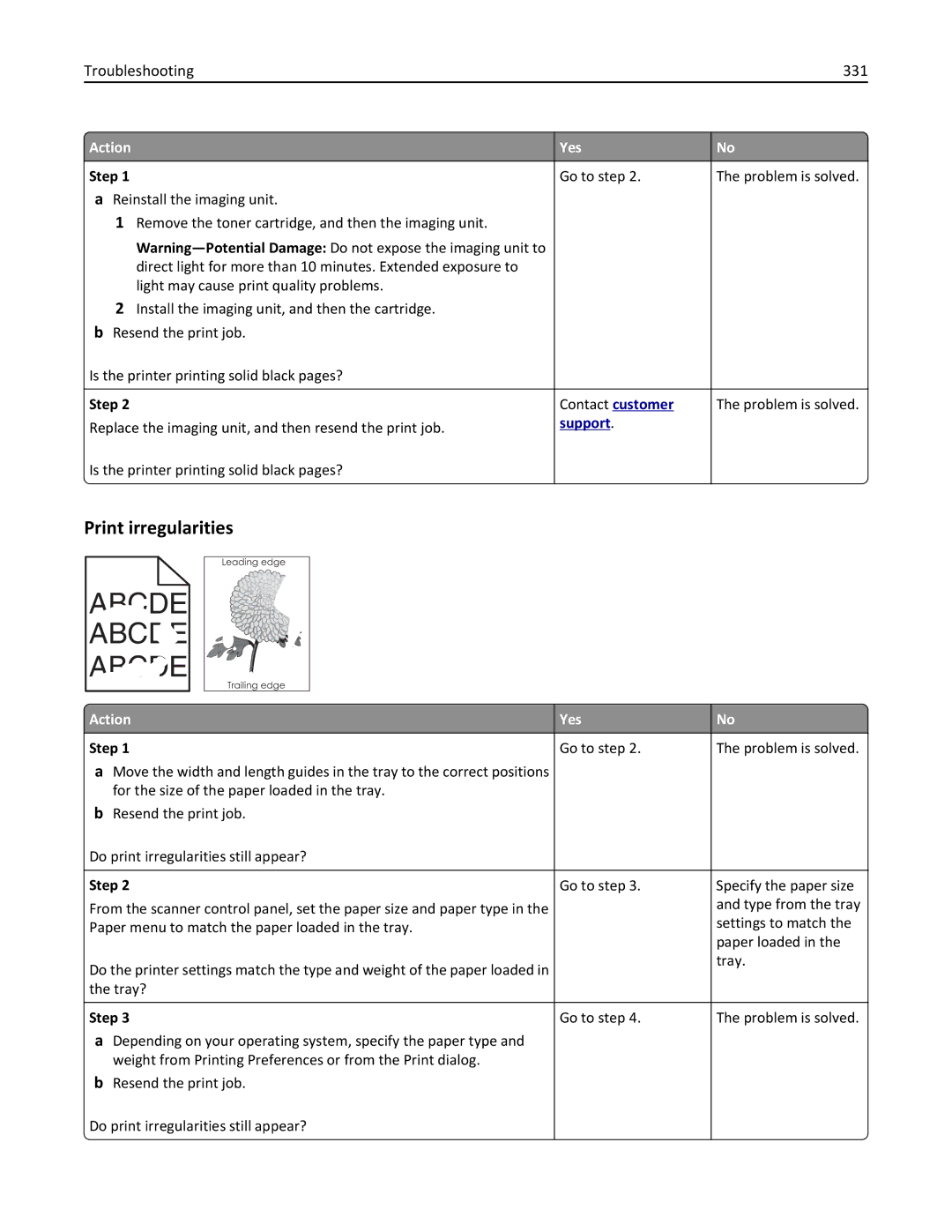 Lexmark MX6500E manual Print irregularities, Troubleshooting 331 