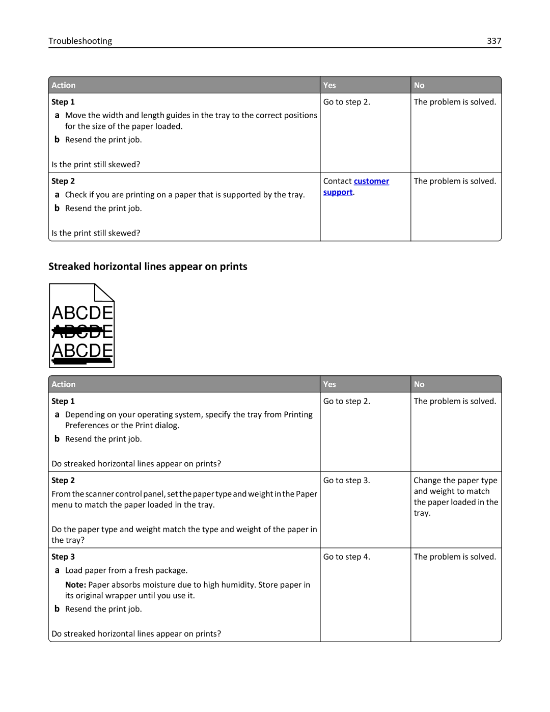 Lexmark MX6500E manual Streaked horizontal lines appear on prints, Troubleshooting 337 