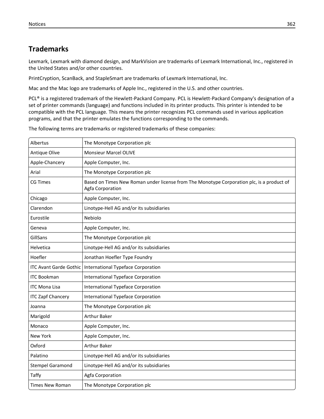 Lexmark MX6500E manual Trademarks, 362 