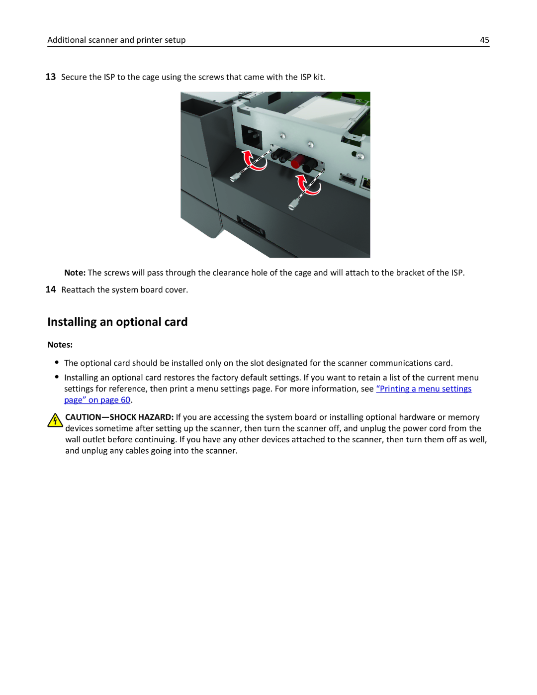 Lexmark MX6500E manual Installing an optional card 