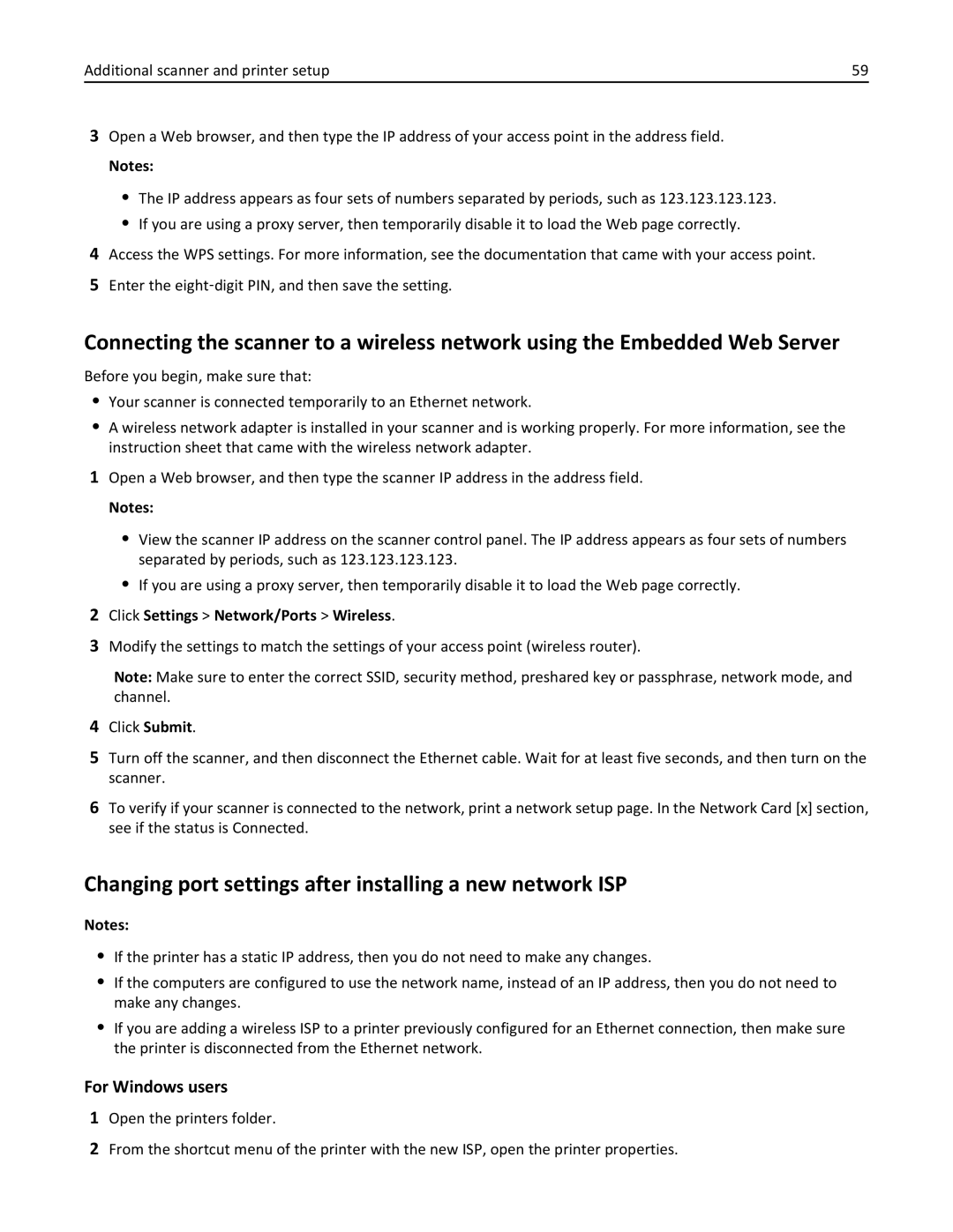 Lexmark MX6500E manual For Windows users, Click Settings Network/Ports Wireless 