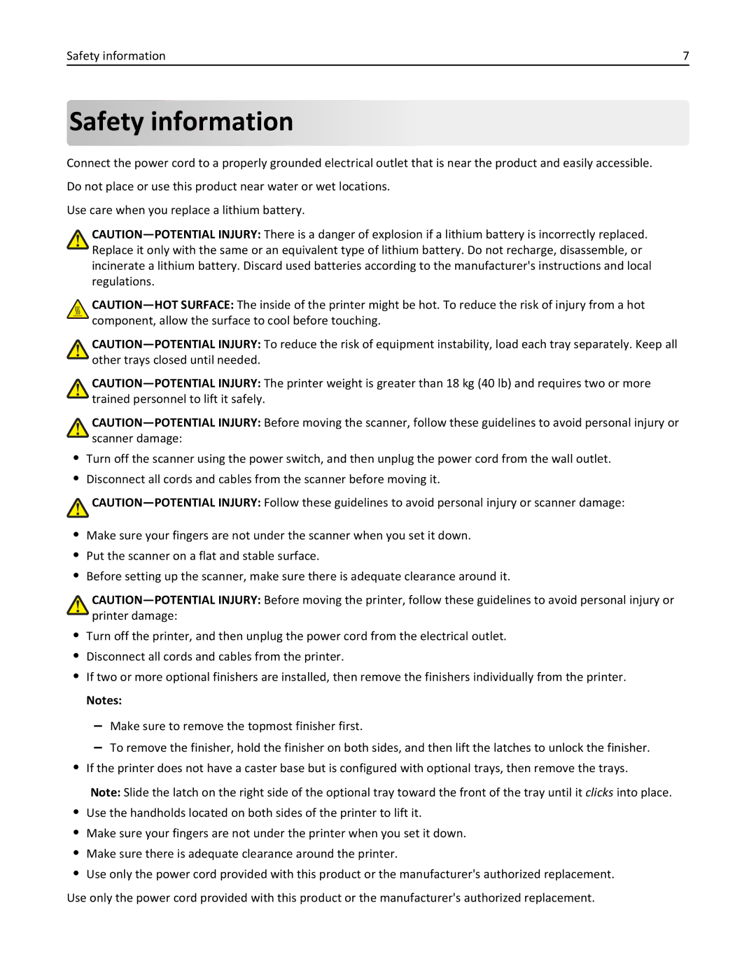 Lexmark MX6500E manual Safety information 