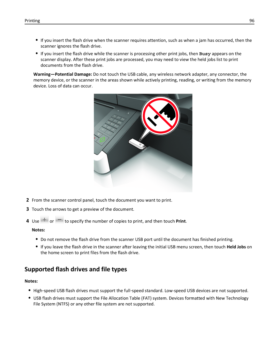 Lexmark MX6500E manual Supported flash drives and file types 