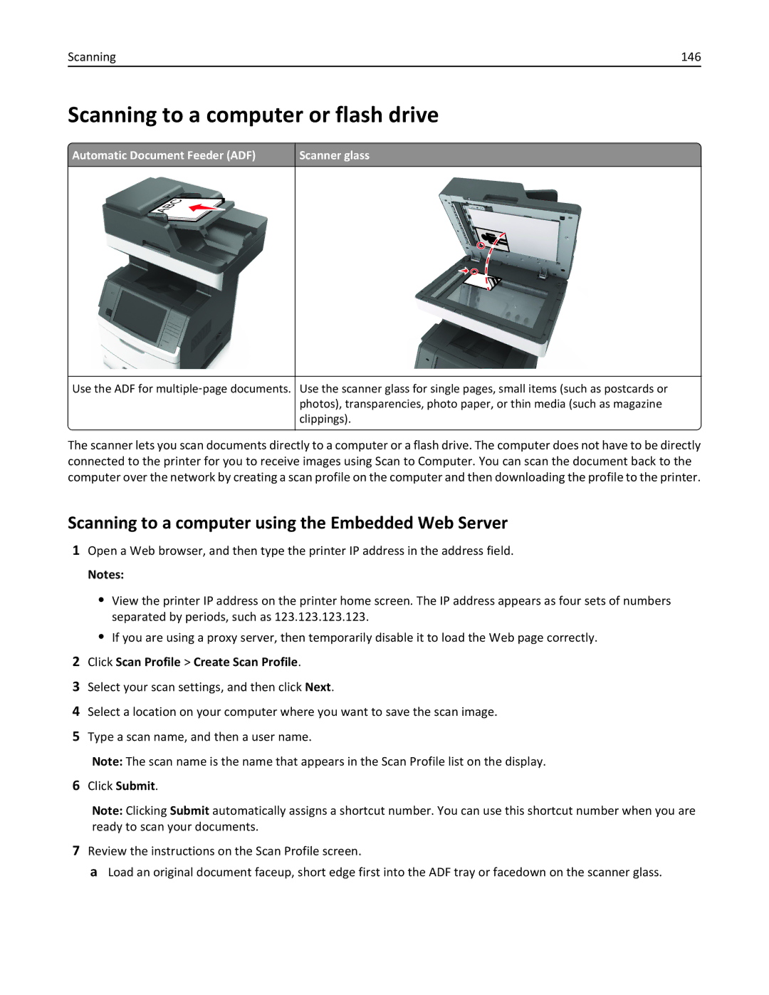 Lexmark MX710 Scanning to a computer or flash drive, Scanning to a computer using the Embedded Web Server, Scanning 146 