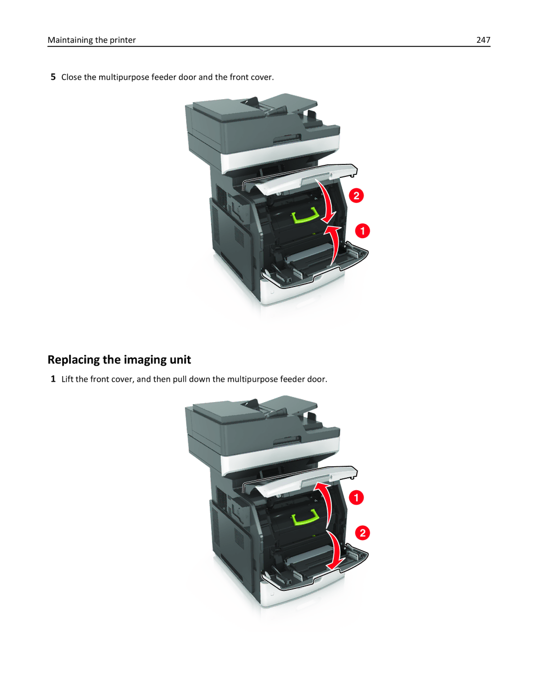 Lexmark 24T7310, MX710DHE, 237, 037 manual Replacing the imaging unit 