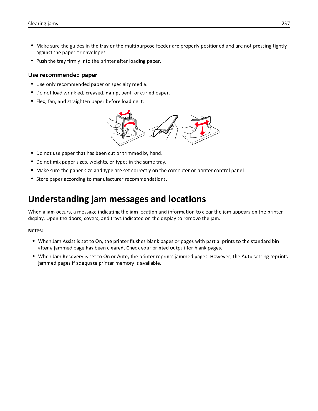 Lexmark 24T7310, MX710DHE, 237, 037 manual Understanding jam messages and locations, Use recommended paper 