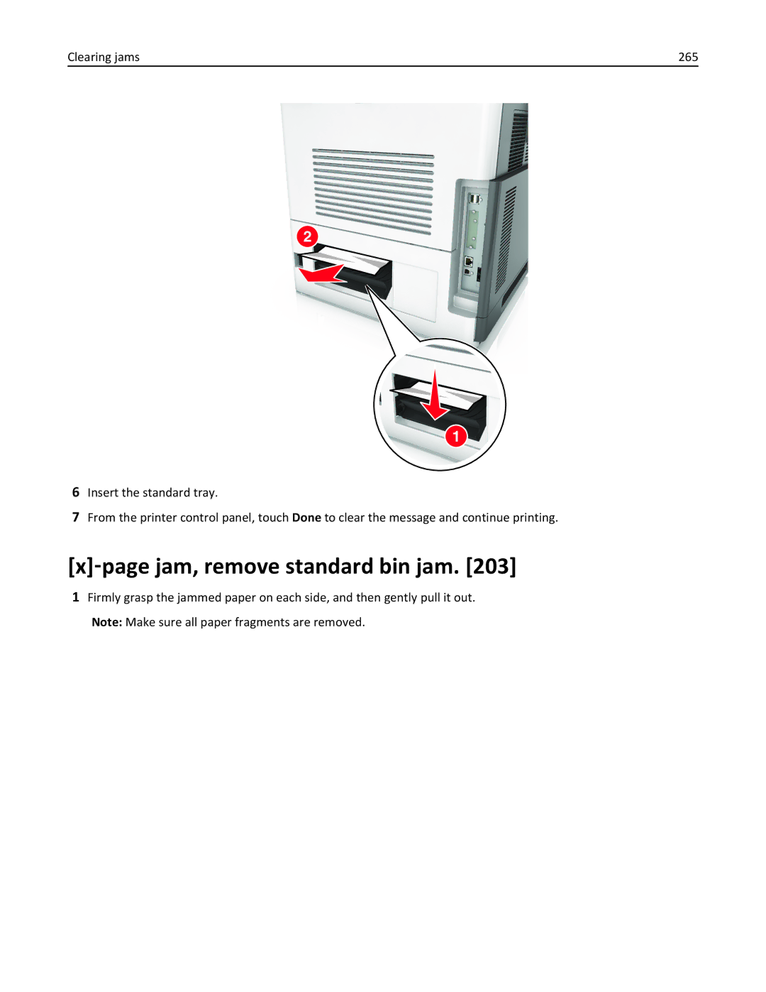 Lexmark MX710DHE, 24T7310, 237, 037 manual ‑page jam, remove standard bin jam 