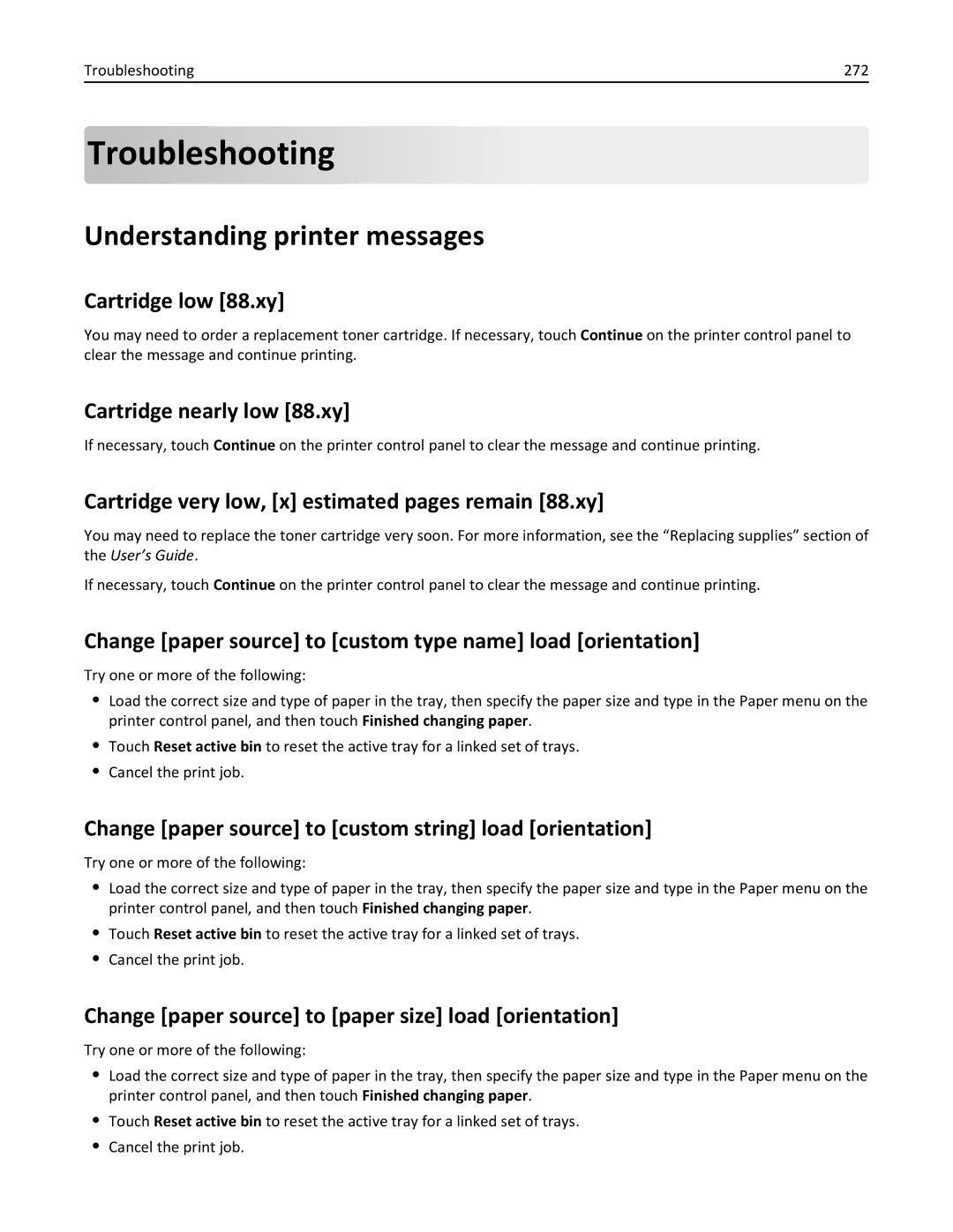 Lexmark 24T7310, MX710DHE, 237, 037 manual Troubleshooting, Understanding printer messages 