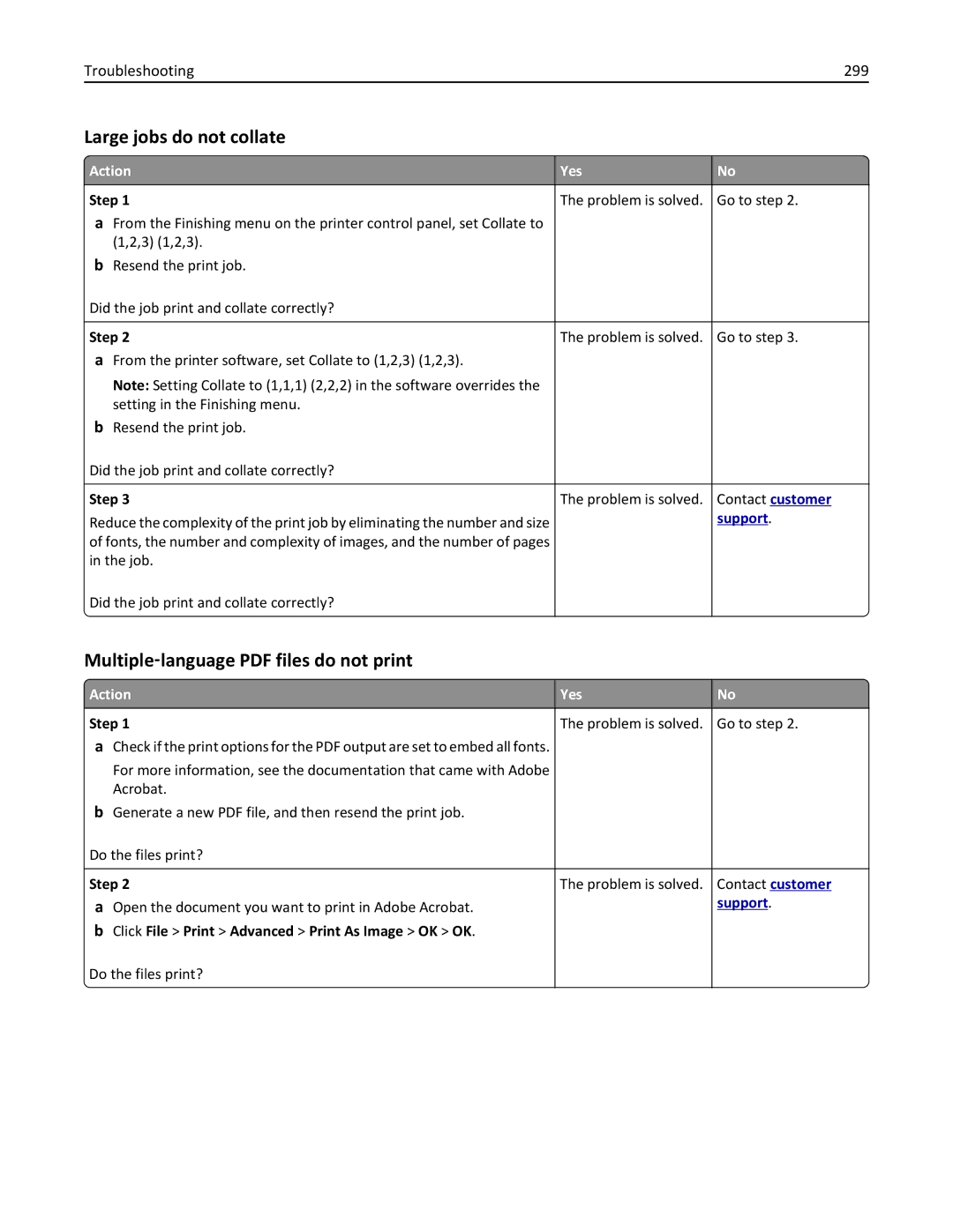 Lexmark 037, MX710DHE, 237 Large jobs do not collate, Troubleshooting 299, Click File Print Advanced Print As Image OK OK 