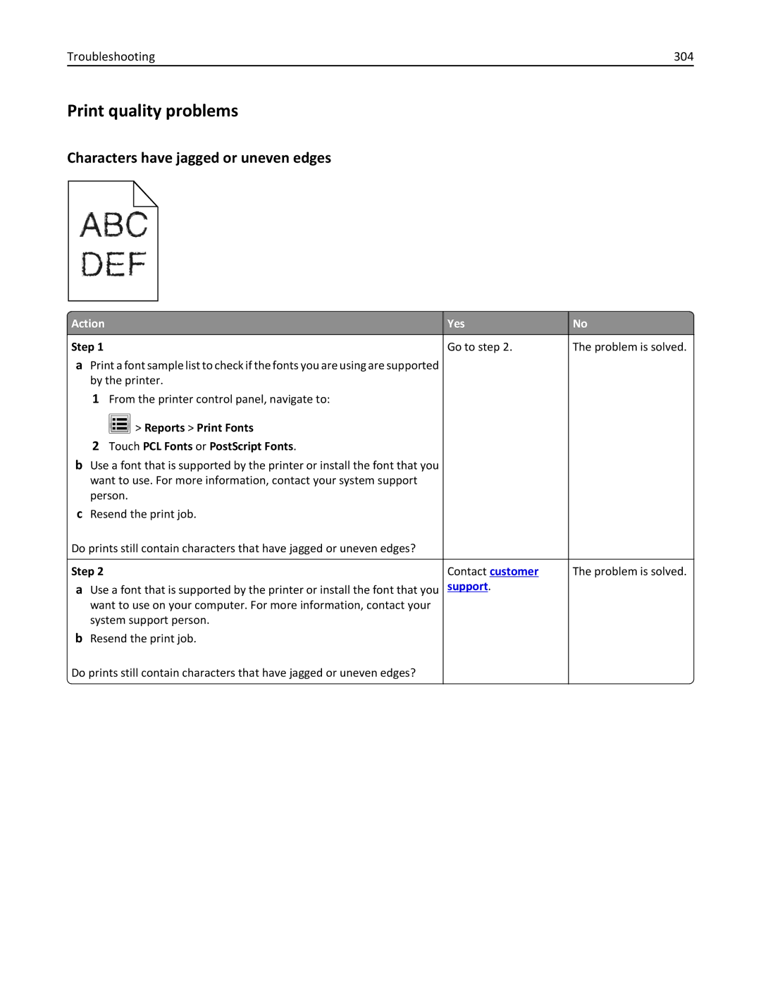 Lexmark 037, MX710DHE, 24T7310, 237 manual Print quality problems, Characters have jagged or uneven edges, Troubleshooting 304 
