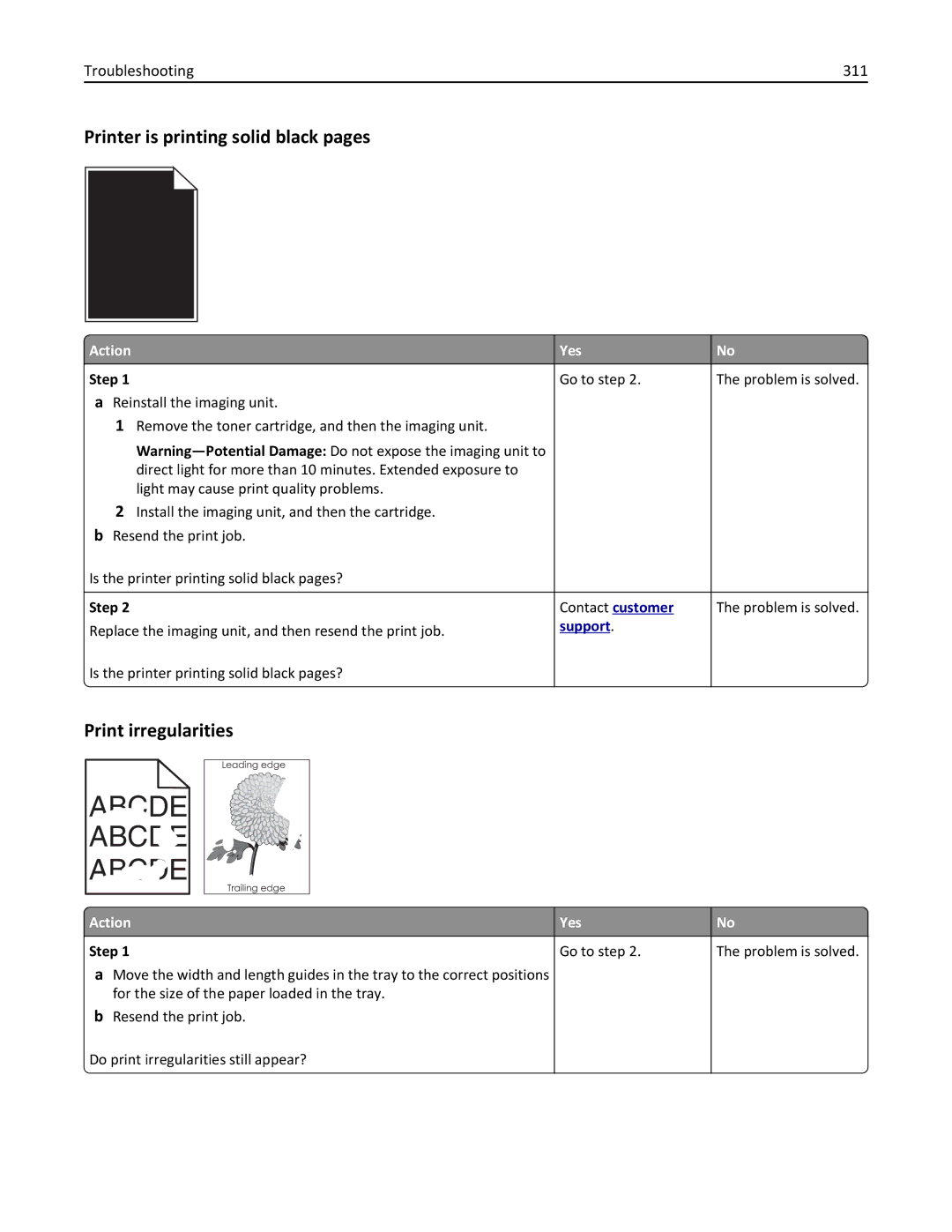 Lexmark MX710DHE, 24T7310, 237, 037 manual Printer is printing solid black pages, Print irregularities, Troubleshooting 311 