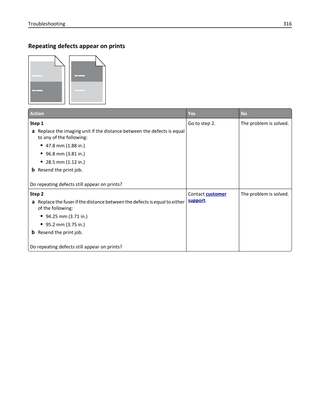 Lexmark MX710DHE, 24T7310, 237, 037 manual Repeating defects appear on prints, Troubleshooting 316 