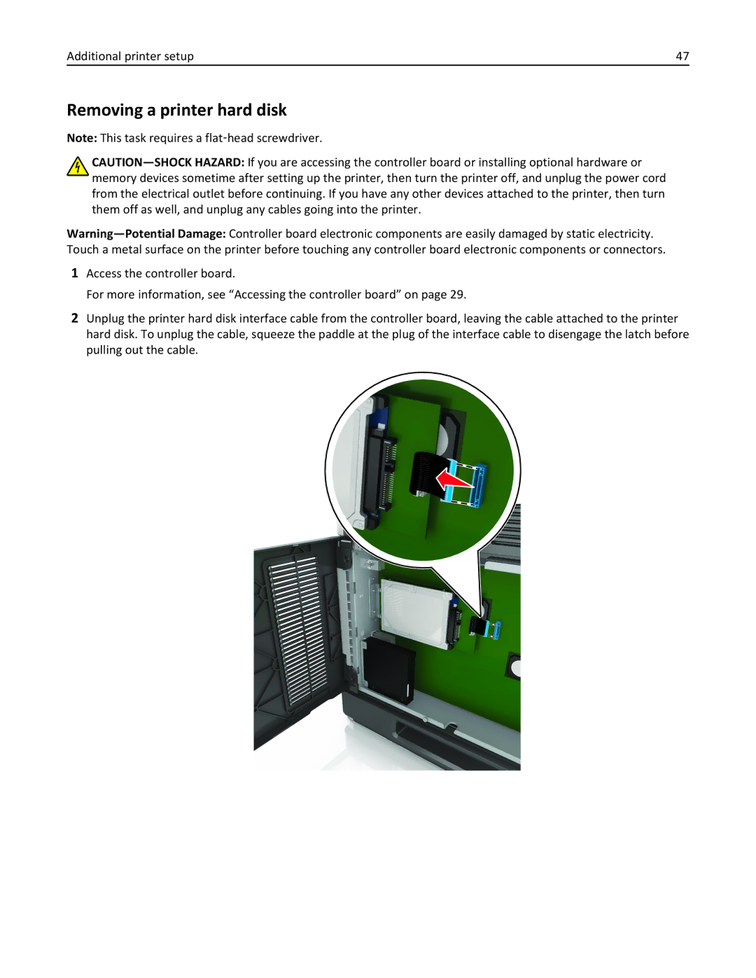 Lexmark 24T7310, MX710DHE, 237, 037 manual Removing a printer hard disk 