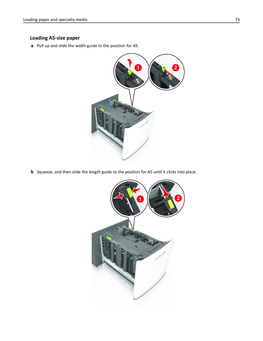 Lexmark 237, MX710DHE, 24T7310, 037 manual Loading A5‑size paper, Loading paper and specialty media 