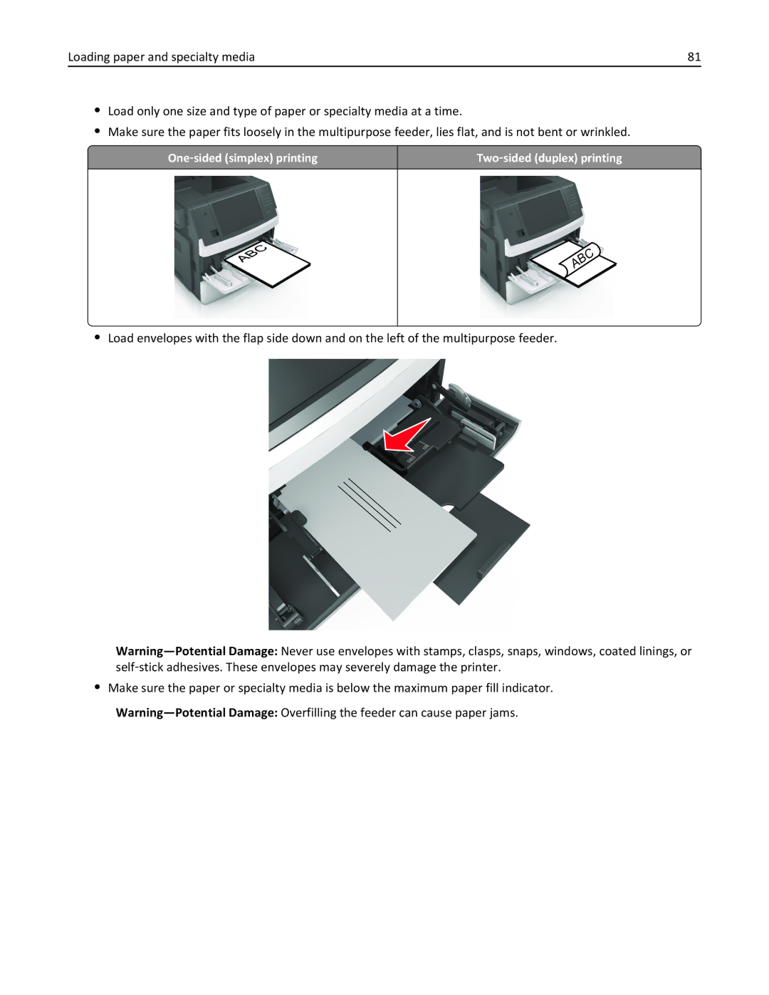 Lexmark MX710DHE, 24T7310, 237, 037 manual One ‑sided simplex printing Two ‑sided duplex printing 