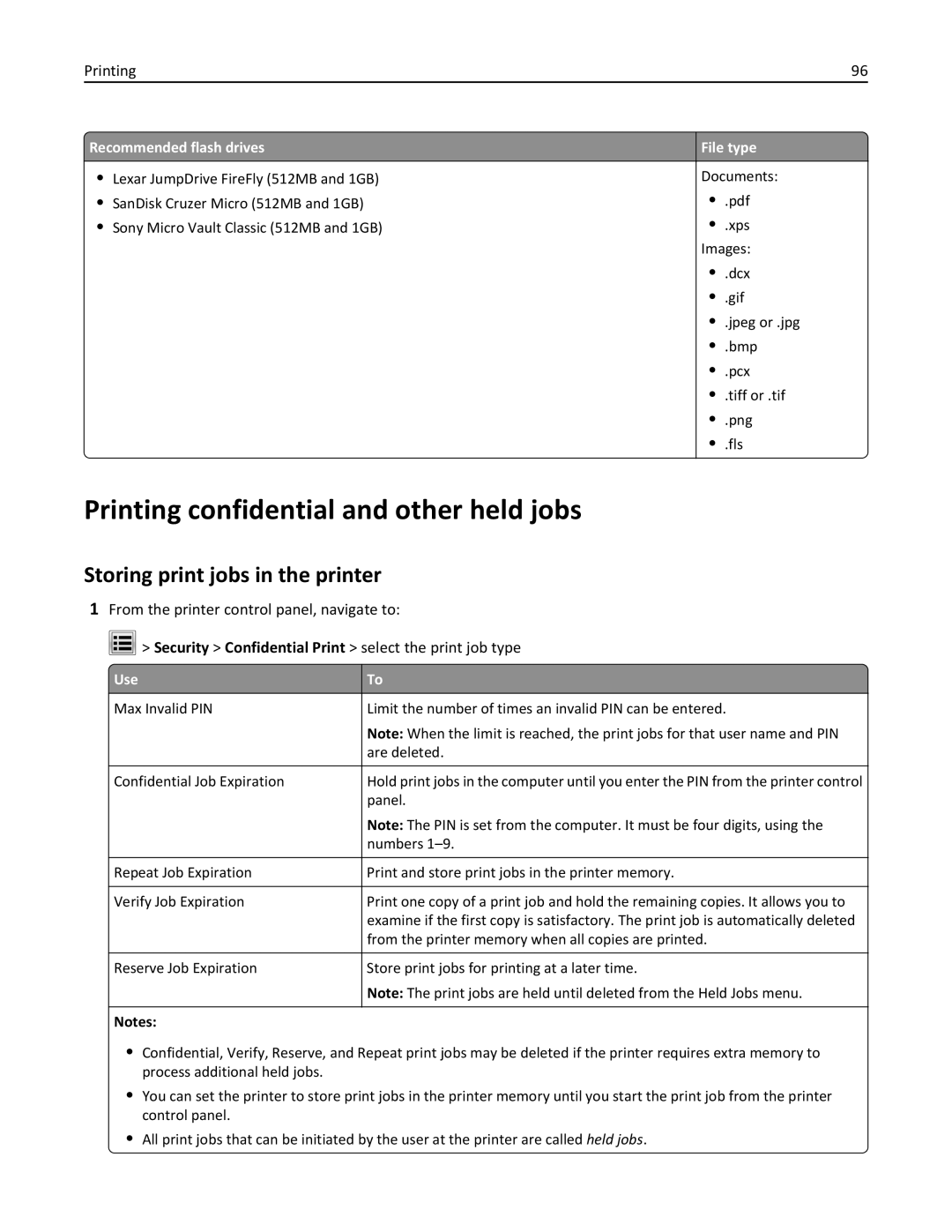 Lexmark MX710DHE, 24T7310, 237, 037 manual Printing confidential and other held jobs, Storing print jobs in the printer 