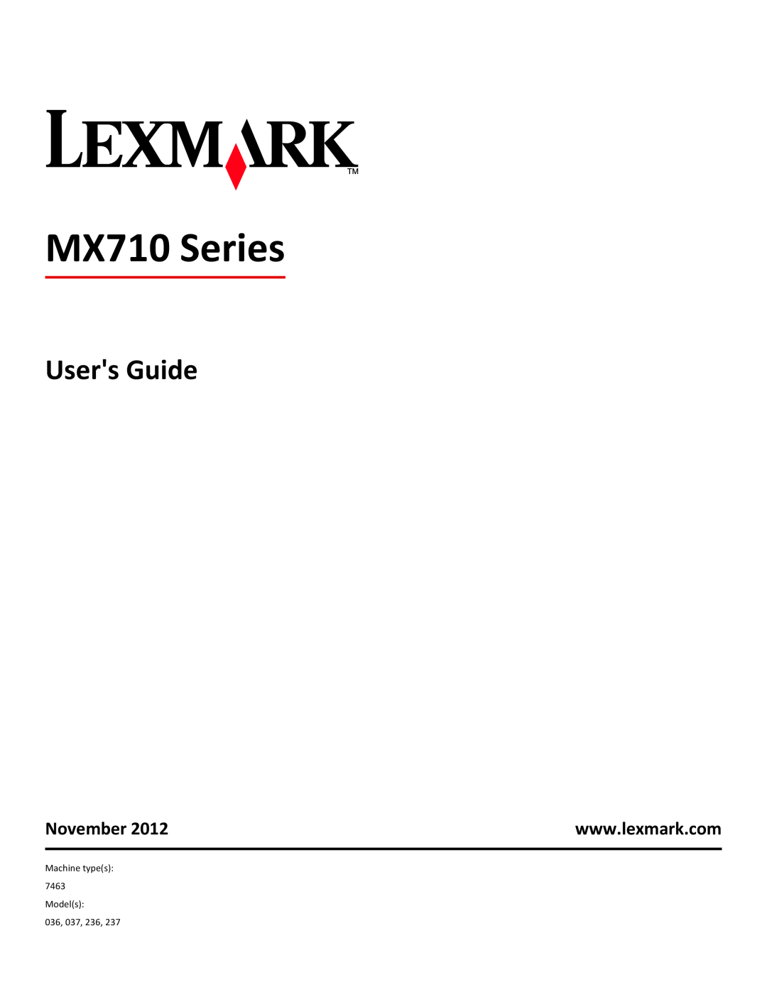 Lexmark MX710DHE, 24T7310, 237, 037 manual Users Guide, November, MX710 Series 