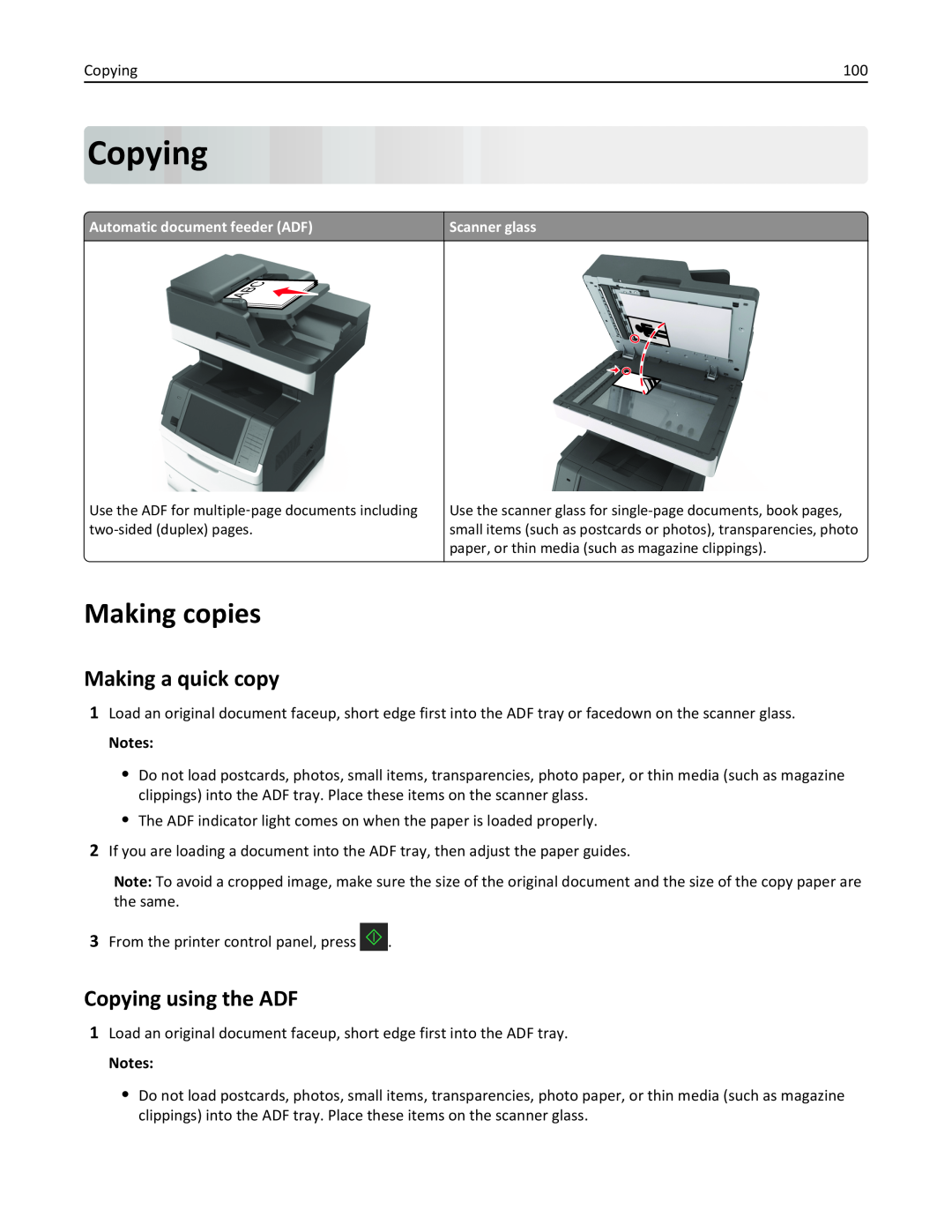 Lexmark MX710DHE, 24T7310, 237, 037 manual Making copies, Making a quick copy, Copying using the ADF 