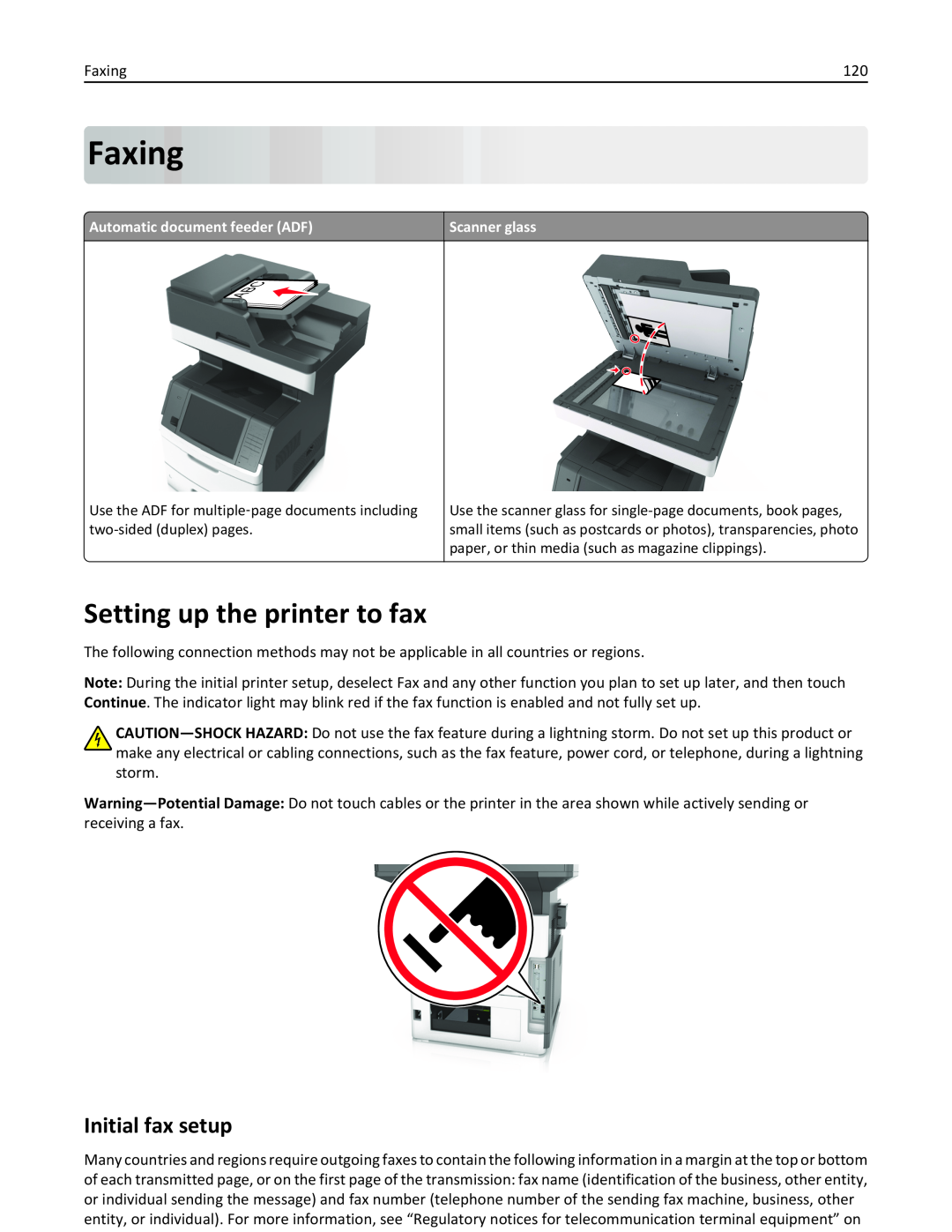 Lexmark MX710DHE, 24T7310, 237, 037 manual Faxing, Setting up the printer to fax, Initial fax setup 