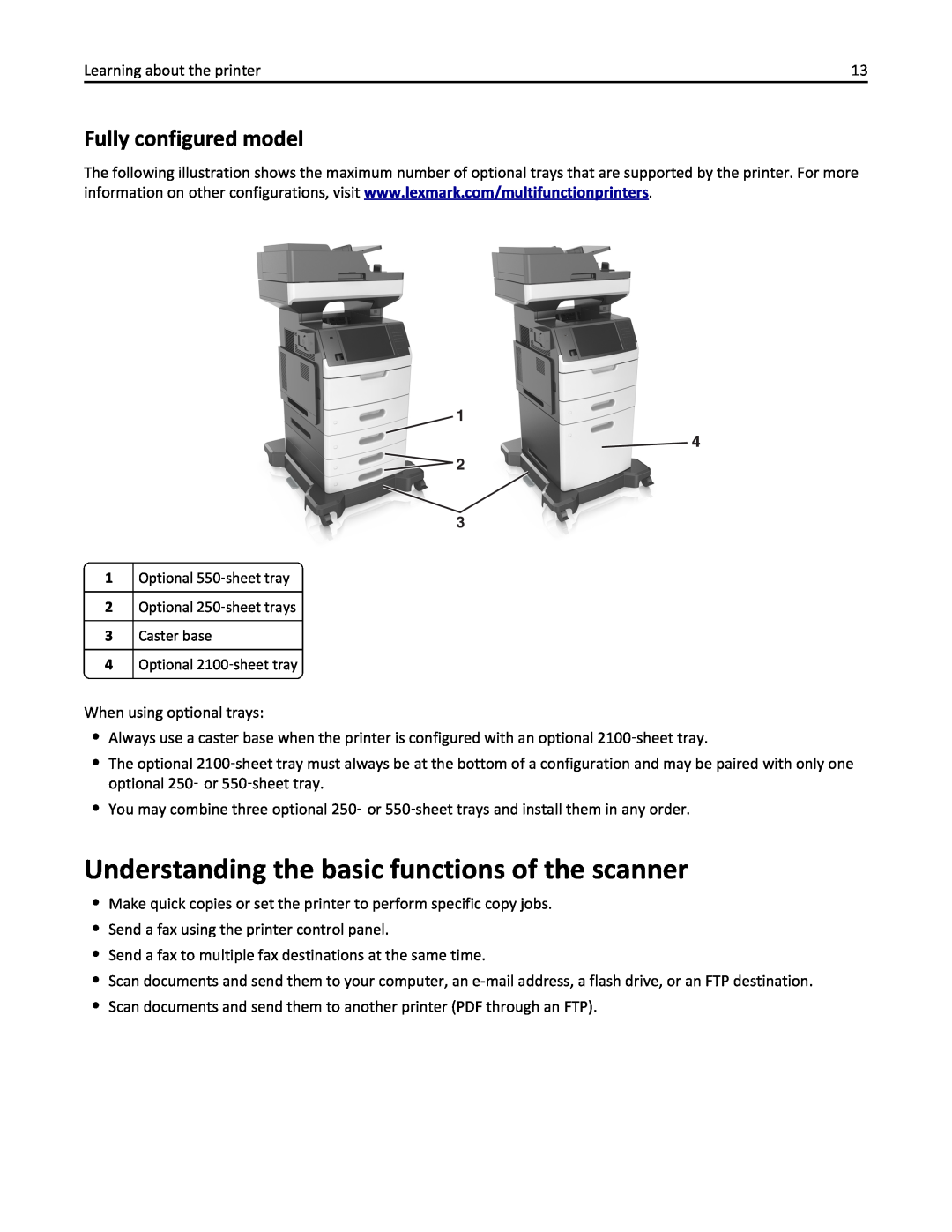 Lexmark 237, MX710DHE, 24T7310, 037 manual Understanding the basic functions of the scanner, Fully configured model 