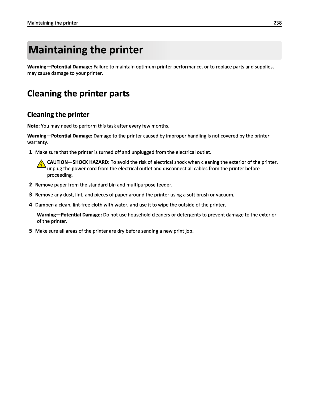 Lexmark 237, MX710DHE, 24T7310, 037 manual Maintaining theprinter, Cleaning the printer parts 