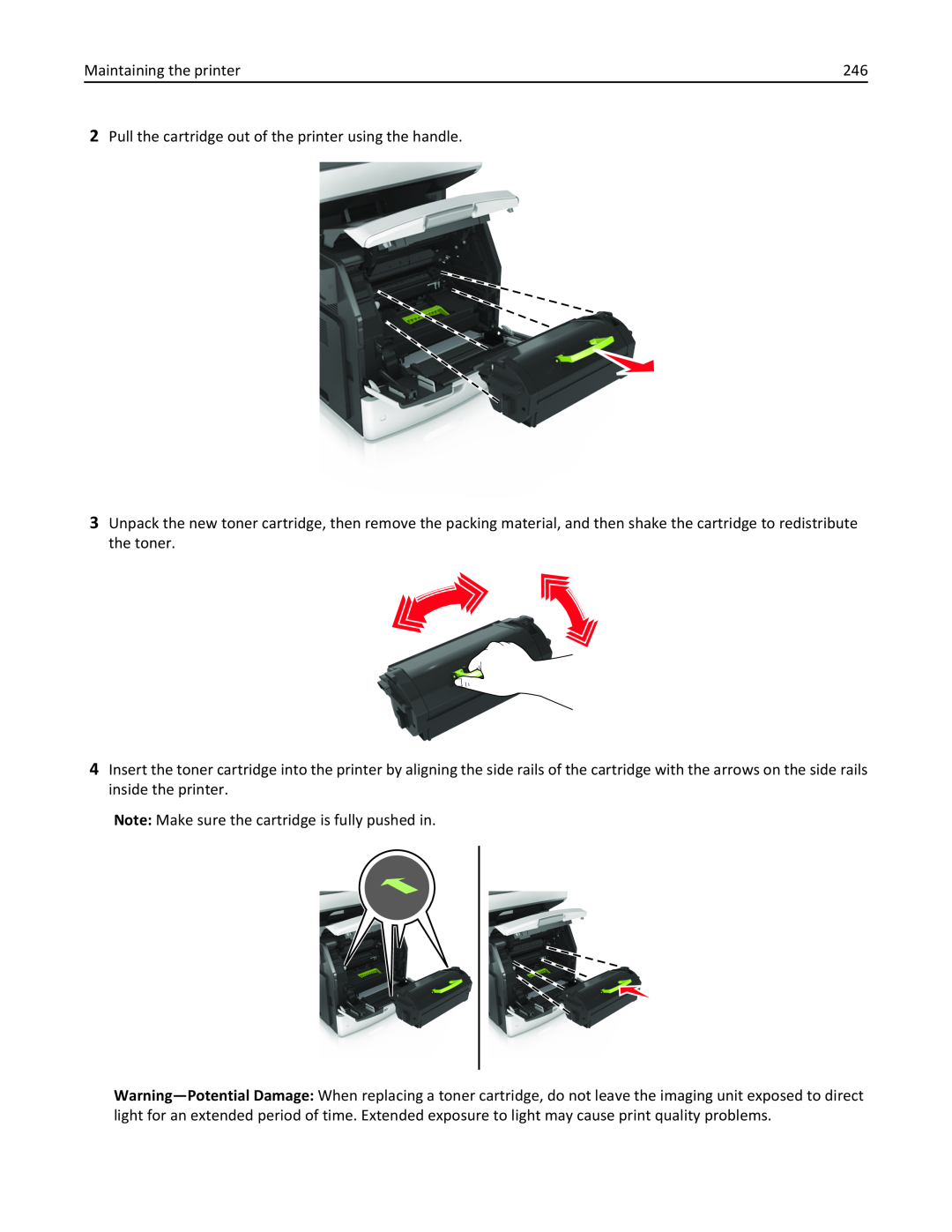 Lexmark MX710DHE, 24T7310, 237, 037 manual Maintaining the printer, Pull the cartridge out of the printer using the handle 