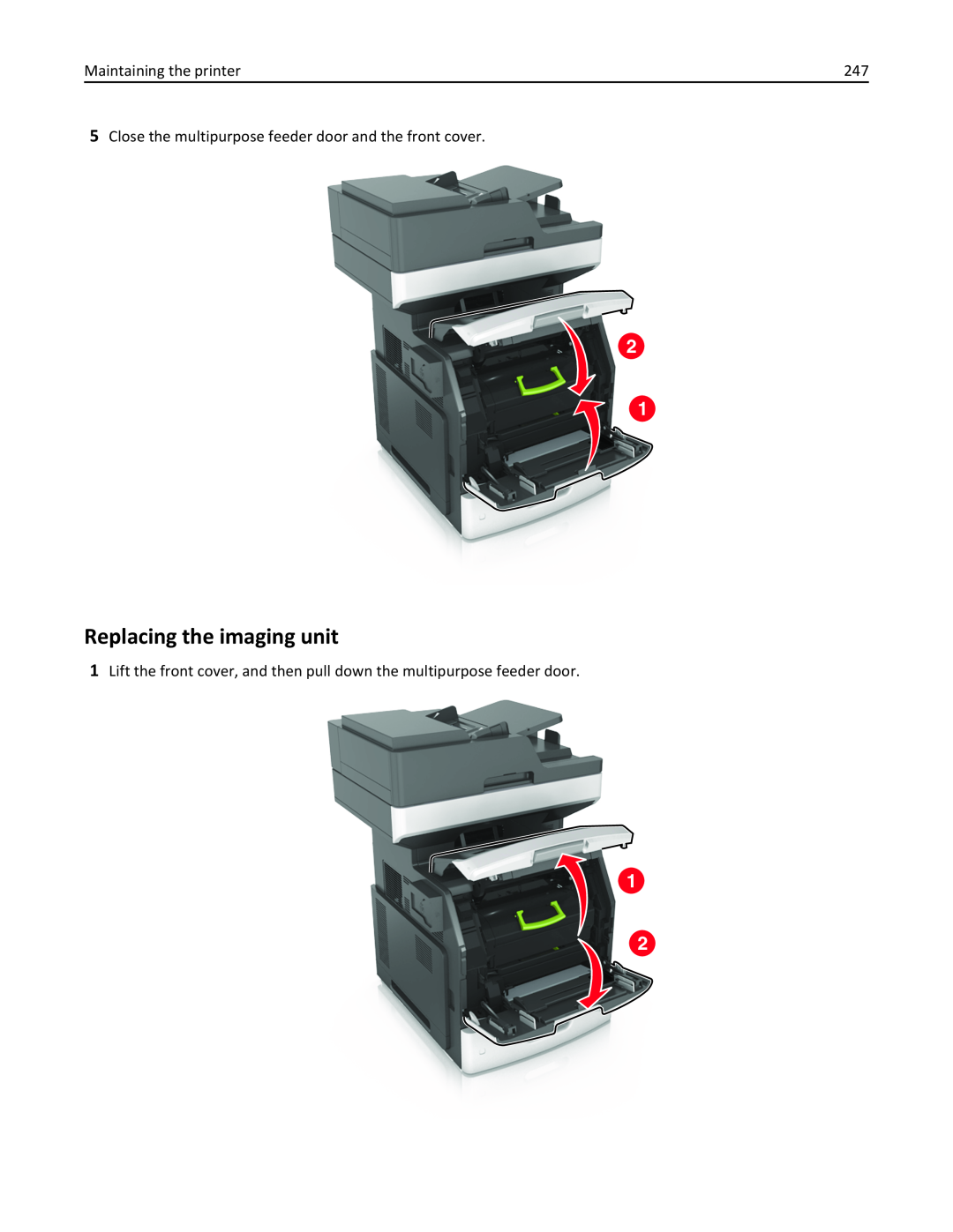 Lexmark 24T7310, MX710DHE, 237, 037 manual Replacing the imaging unit, Maintaining the printer 