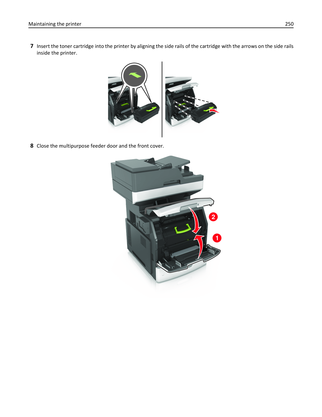 Lexmark MX710DHE, 24T7310, 237, 037 manual Maintaining the printer, Close the multipurpose feeder door and the front cover 