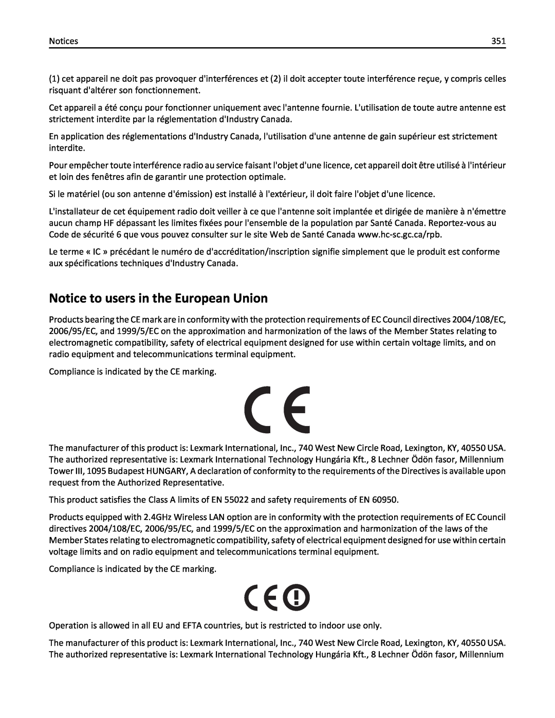 Lexmark MX710DHE, 24T7310, 237, 037 manual Notice to users in the European Union 