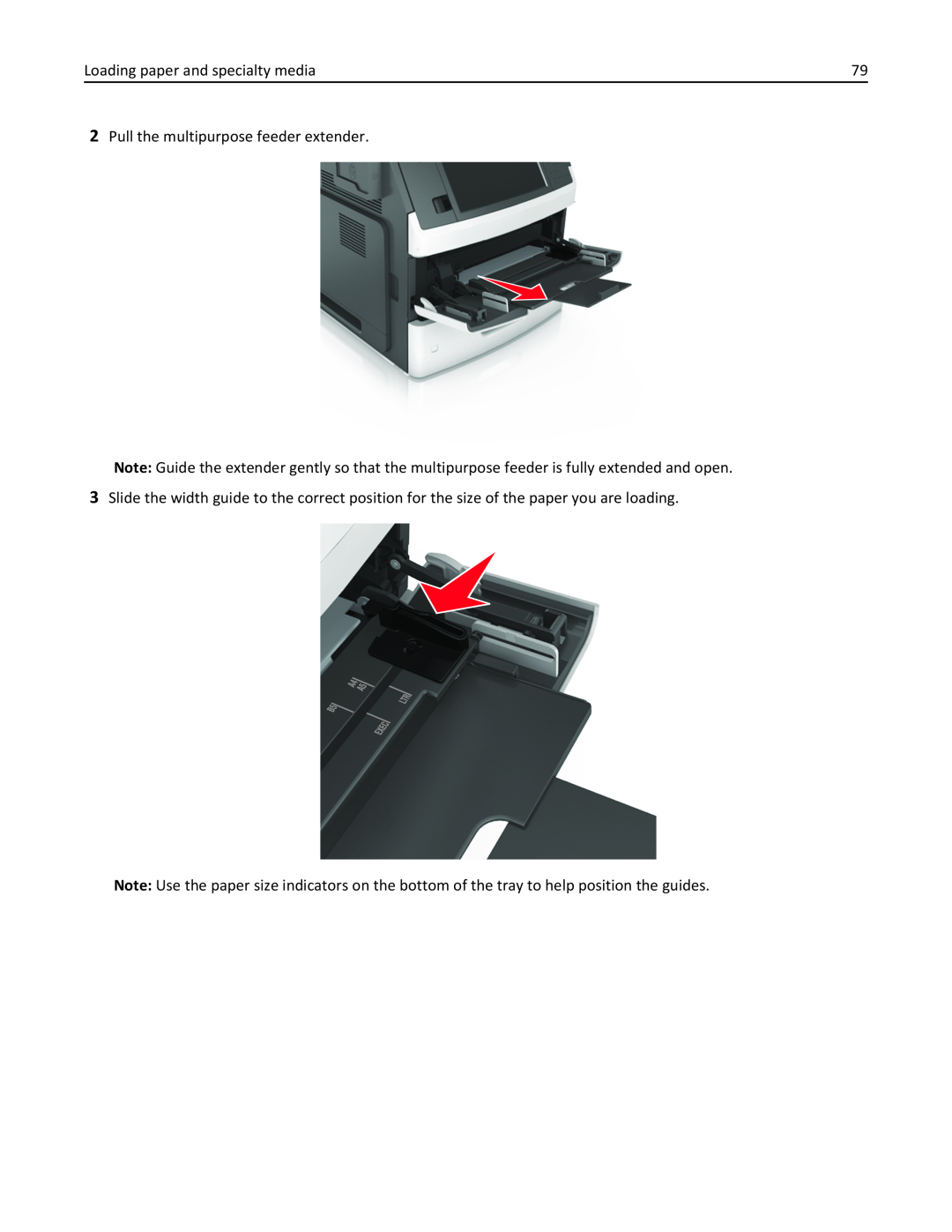 Lexmark 037, MX710DHE, 24T7310, 237 manual Loading paper and specialty media, Pull the multipurpose feeder extender 