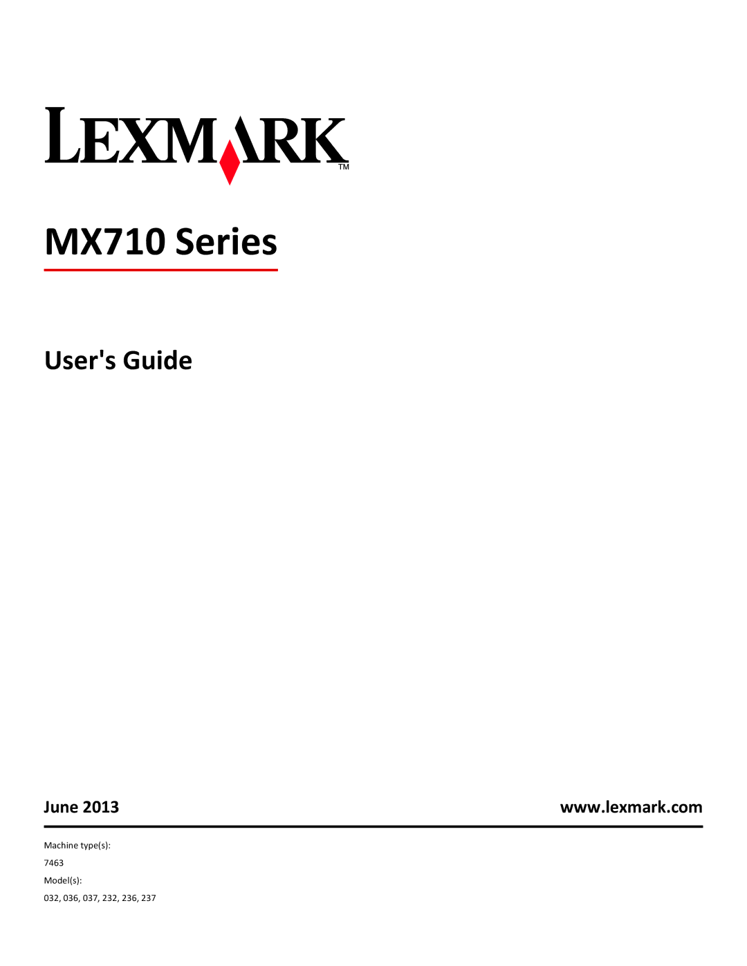 Lexmark MX710DE, MX711DTHE, MX711DE, 24T7406, 24T7401, 24TT204 manual Users Guide, June 