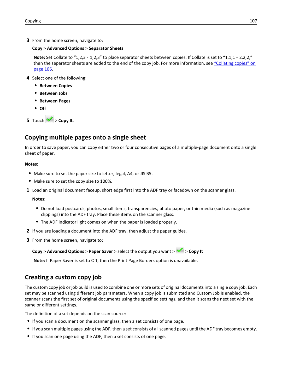 Lexmark 24TT204, MX711DTHE, MX710DE, MX711DE, 24T7406 Copying multiple pages onto a single sheet, Creating a custom copy job 